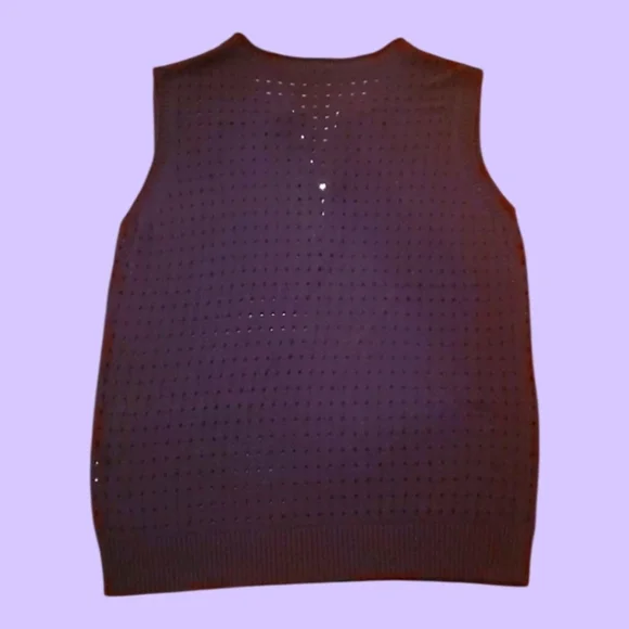 Black Crochet Sleeveless Tank Top Quarter Zip. Size Medium - Picture 2 of 2